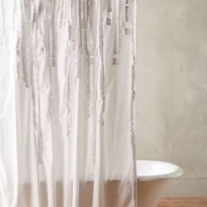 Anthropologie Draped Wisteria Soft White Shower Curtain